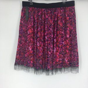 Tahari Floral Skirt With Beaded Fringe